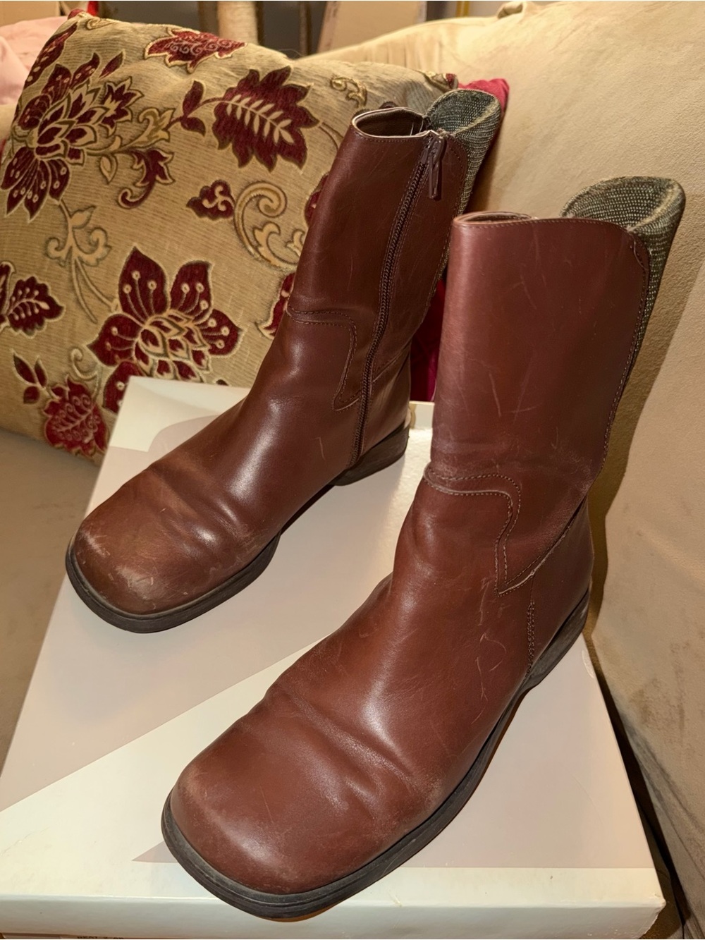 Anne Klein Brown Filbert Leather Mid-Calf Boots - Size 8